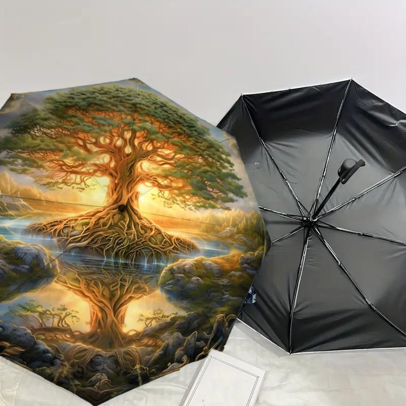 1PC Tree of Life Automatic Open/Close Umbrella with Windproof, 8-Rib Sturdy Canopy, Durable Ribs, Fashionable Design,1294A
