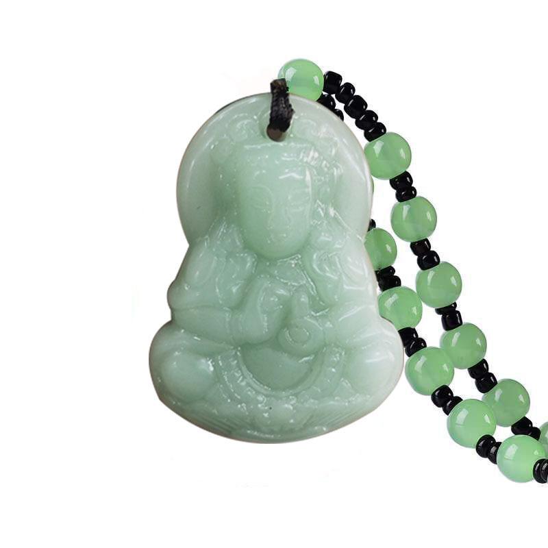 Ethnic Style Imitation Malachite Guanyin Buddha Sweater Chain Necklace for Men & Women