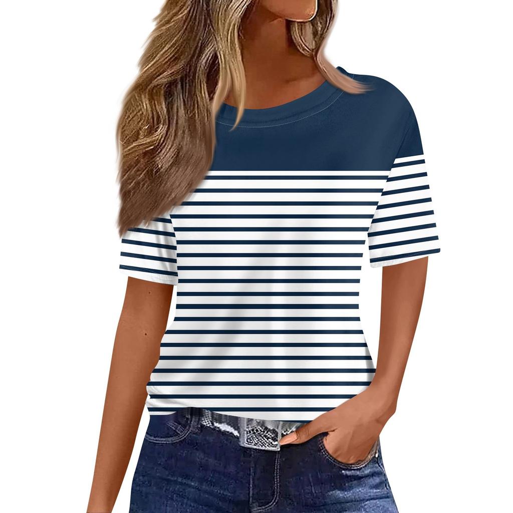 Women's Fashionable Casual Short Sleeve Print Round Neck Pullover Top