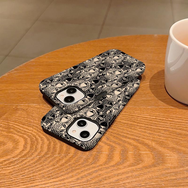Abstract Safari Modern Leopard Face Animal Print Pattern Line Film Aesthetic Protective Shockproof Bumper Phone Case For iPhone 14 15 16 Pro Max Plus