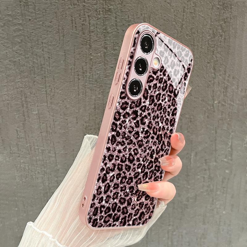 Sparkly Pink Leopard Print S26 Ultra Case Luxury Fashion Phone Cases for Samsung Galaxy S25 S24 S23 S22 S21 FE Ultra Plus