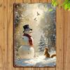 Vintage Metal Tin Wall Art Winter Snowman Squirrel Farmhouse Decor 8x12 Inch