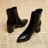 Spring and Autumn Women's Boots Pointed Toe Thick Heels Thin Side Zipper Black Nude Boots Versatile Short Boots for Women
