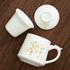 Dehua white porcelain teacup ceramic tea separation office tea mug with lid high-end personal cup