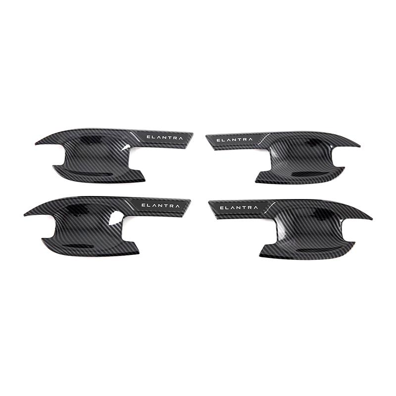 Car Decoration Door Bowl Handle Cover For Hyundai Elantra CN7 - Carbon Fiber Chrome Silver Cars Accessories