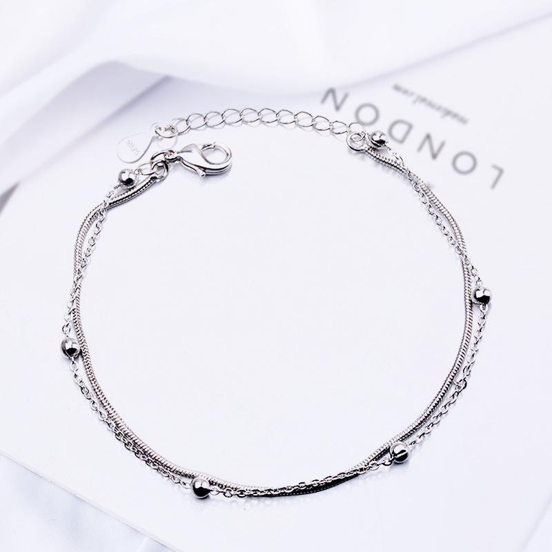 925 Sterling Silver Double Love Heart Hollow Round Beads Bracelet Female Fashion Romantic Jewelry Classic