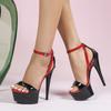 Sexy Party Stripper Pole Dance Red High Heels Wedding Banquet Shoe Ankle Cover Strap Patent Leather Women Platform Sandals