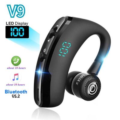 V9 Bluetooth 5.2 Гарнитура Беспроводные деловые наушники с цифровым дисплеем Наушники-крючки с одним ухом Hi-Fi Стерео Спортивные наушники-вкладыши с микрофоном