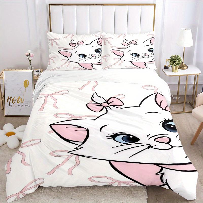3pcs Aristocats Marie Printed Bedding Set, Soft and Comfortable Quilt Cover for Bedroom, Guest Room (1 Duvet Cover + 2 Pillowcases, Pillow Core N