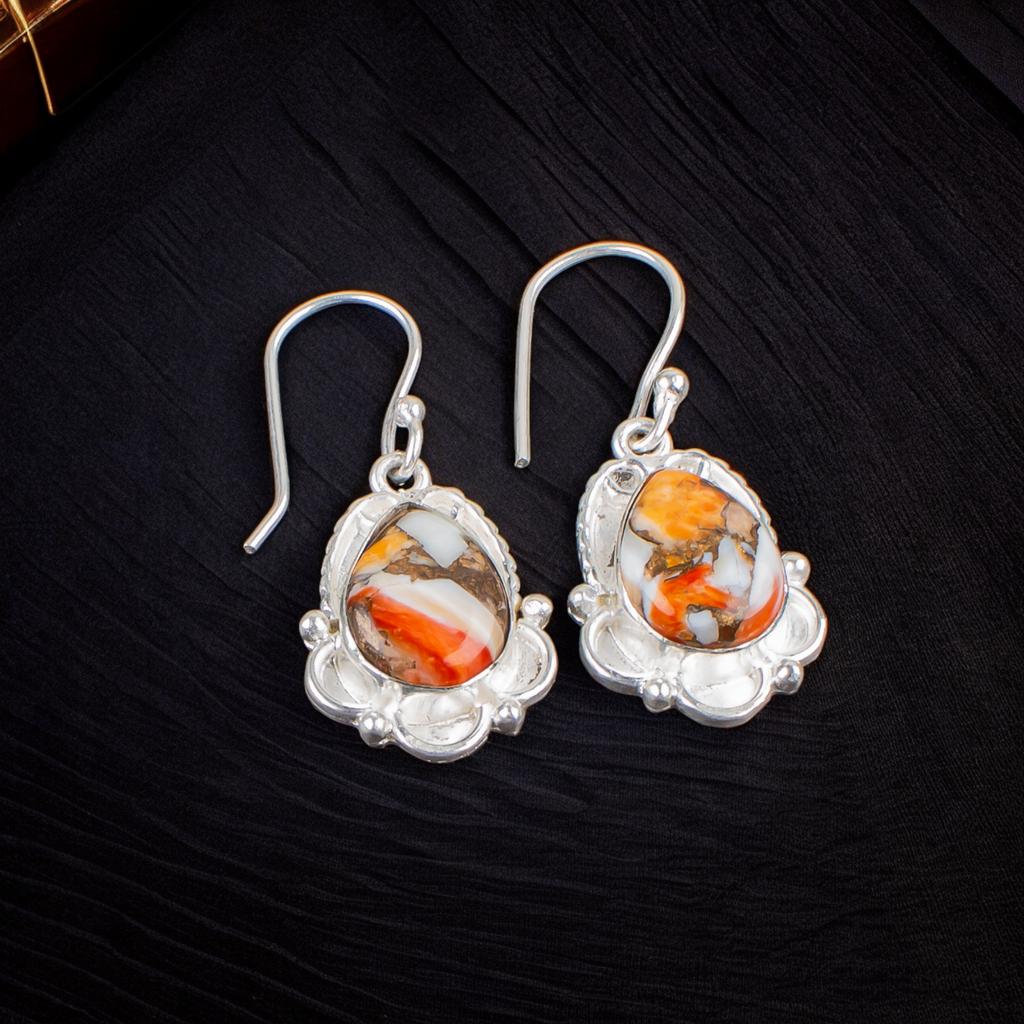Оранжевый колючий медный драгоценный камень 925 стерлинговое серебро ручной работы ювелирные изделия серьги EE-41-36