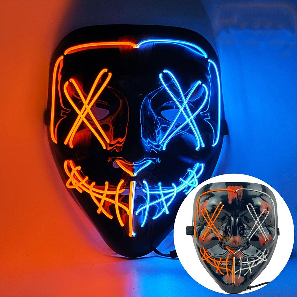 Светодиодная светящаяся маска на Хэллоуин, светодиодная маска для вечеринки, маскарадная маска, неоновая маска, светящаяся в темноте, реквизит для ужасов, костюм для вечеринки
