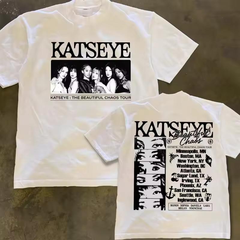 Katseye Beautiful Chaos Tour Unisex T-shirt Casual Comfortable Loose-fitting Shirt for Couples harajuku vintage t shirt