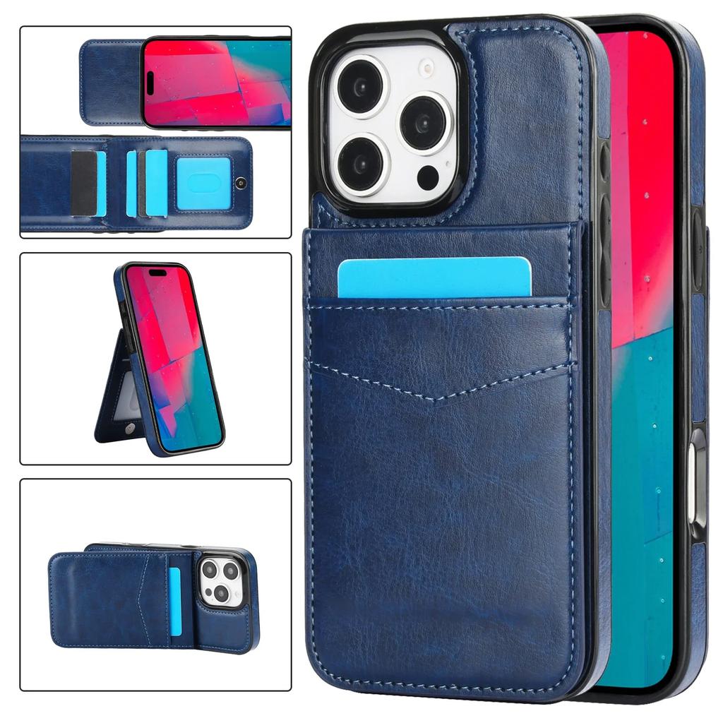 Wallet with Card Holder Kickstand Leather Phone Case for iPhone 16 15 Pro Max Plus Shockproof Protective Cover