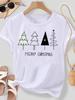(Asian Size) Merry Christmas New Year Women's Top T Tee Festival O-neck Watercolor Cute Tree Clothing Print Fashion Ladies Graphic T-shirts