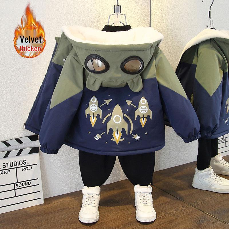 Зимняя парка с капюшоном на флисовой подкладке для мальчиков