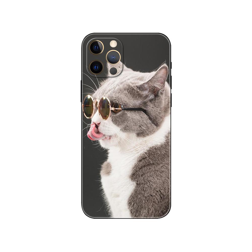 Крутой чехол для телефона с очками Cat для iPhone 5 5S 2020se 6 6s 7 8 plus x 10 XR XS 11 12 13 mini pro MAX, черная задняя крышка из ТПУ