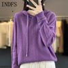 INDFS Женская мода повседневная осень-зима однотонный принт длинный рукав с капюшоном свитера