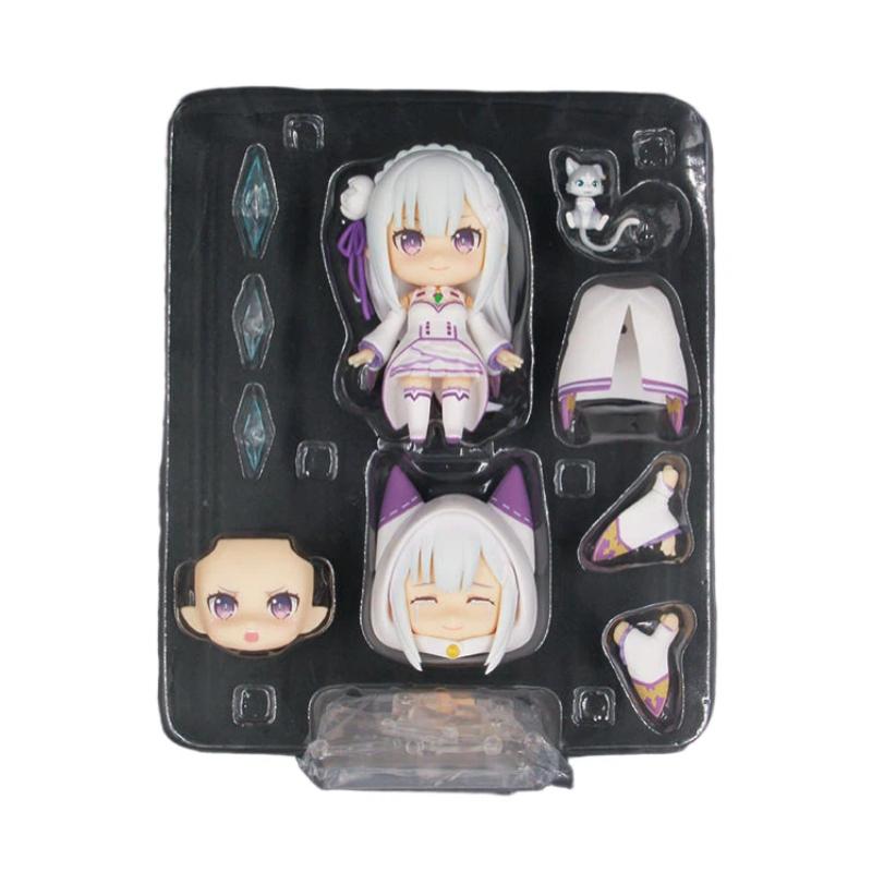 Ре:Zero Emilia 751 Q-версия Nendoroid Подвижная Аниме Фигурка Со Сменными Лицами Игрушки Милая Кукла Коллекционная Настольное Украшение Подарки