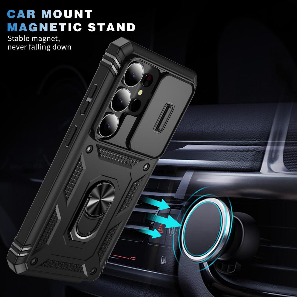 Shockproof Case for Samsung Galaxy S26 Ultra, Slide Camera Cover, 360° Rotating Ring Kickstand, Hard PC+TPU Military Grade Protective Phone Cover