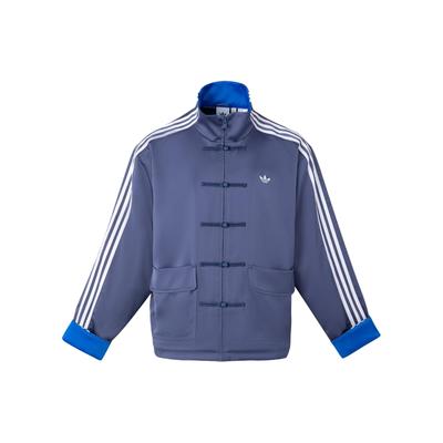 adidas Оригинальная куртка SS24 в китайском стиле с полосками на пуговицах в стиле ретро со стойкой, повседневная куртка с длинным рукавом унисекс, куртка чернильно-синего цвета JC9262