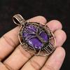 Подвеска из пурпурита «Дерево жизни» с драгоценным камнем, медной проволокой, подвеска ручной работы, проволочная обертка, ювелирное украшение в подарок для нее, изящные пурпуритовые украшения