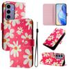 Pink Daisy Luxury Painted Leather Case Wallet PU Leather Book Style Cover for Samsung Galaxy S21 S22 S23 S24,A13 A15 A16 A06 A54...
