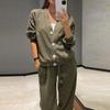 Fall and Winter Fashion Single-breasted Casual Sports Suit Cardigan Top Lace-up Pants Two-piece Women's Clothing