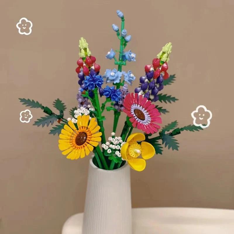 Artificial Rose Orchid Wildflower Potted Plant DIY Building Blocks Sets 3D Eternal Love Flower Model Christmas Decorations