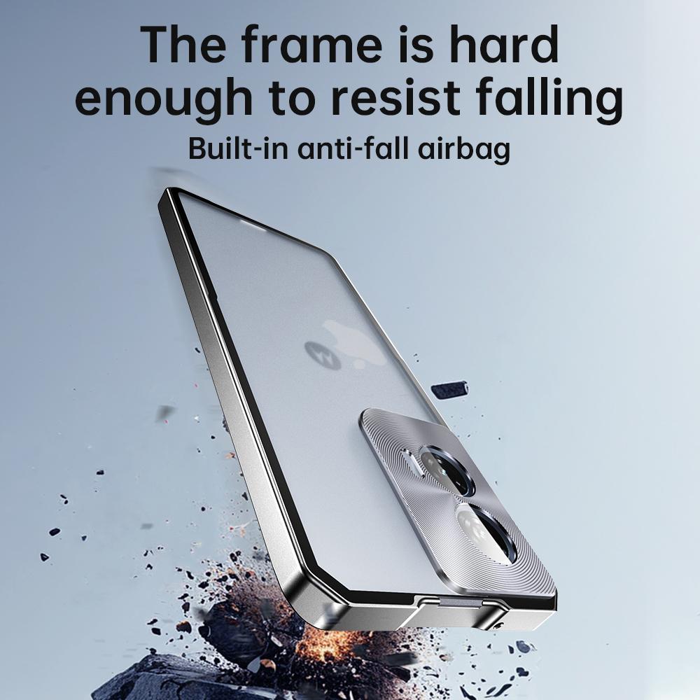 Чехол Push Up Съемный для Moto Edge 50 Fusion Ultra Pro Полупрозрачная Матовая Съемная Задняя Панель Металлическая Рамка Бампер Чехол-Держатель