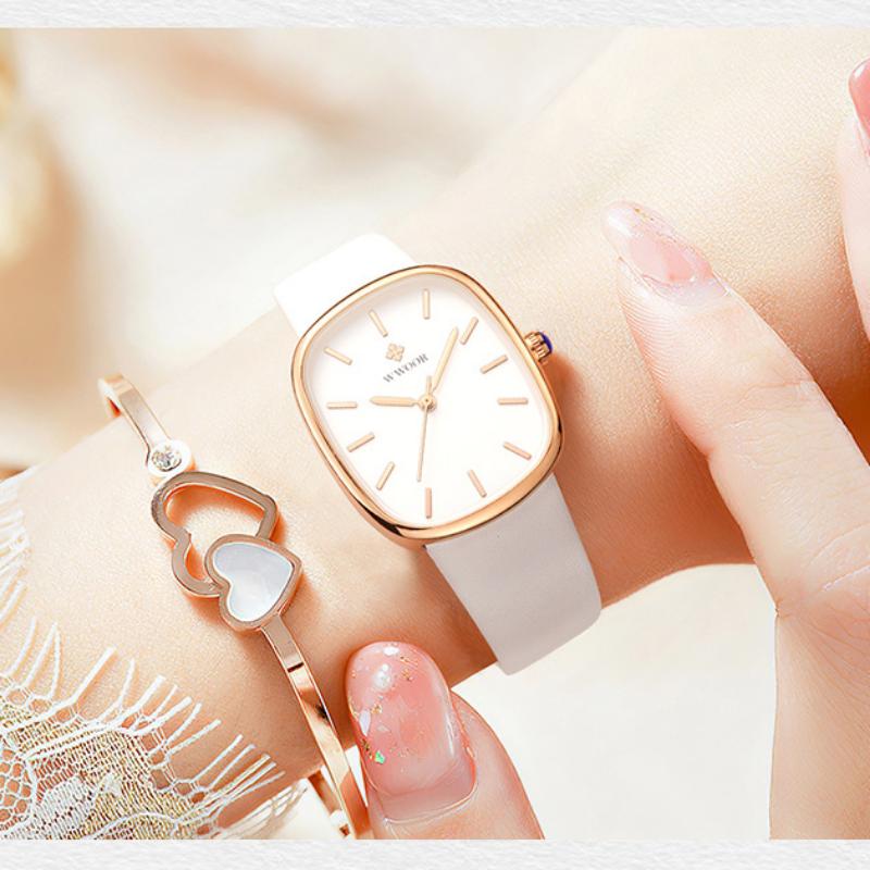WWOOR элегантные женские новые часы с маленьким квадратным циферблатом, кварцевые водонепроницаемые изысканные винтажные женские часы с ремешком