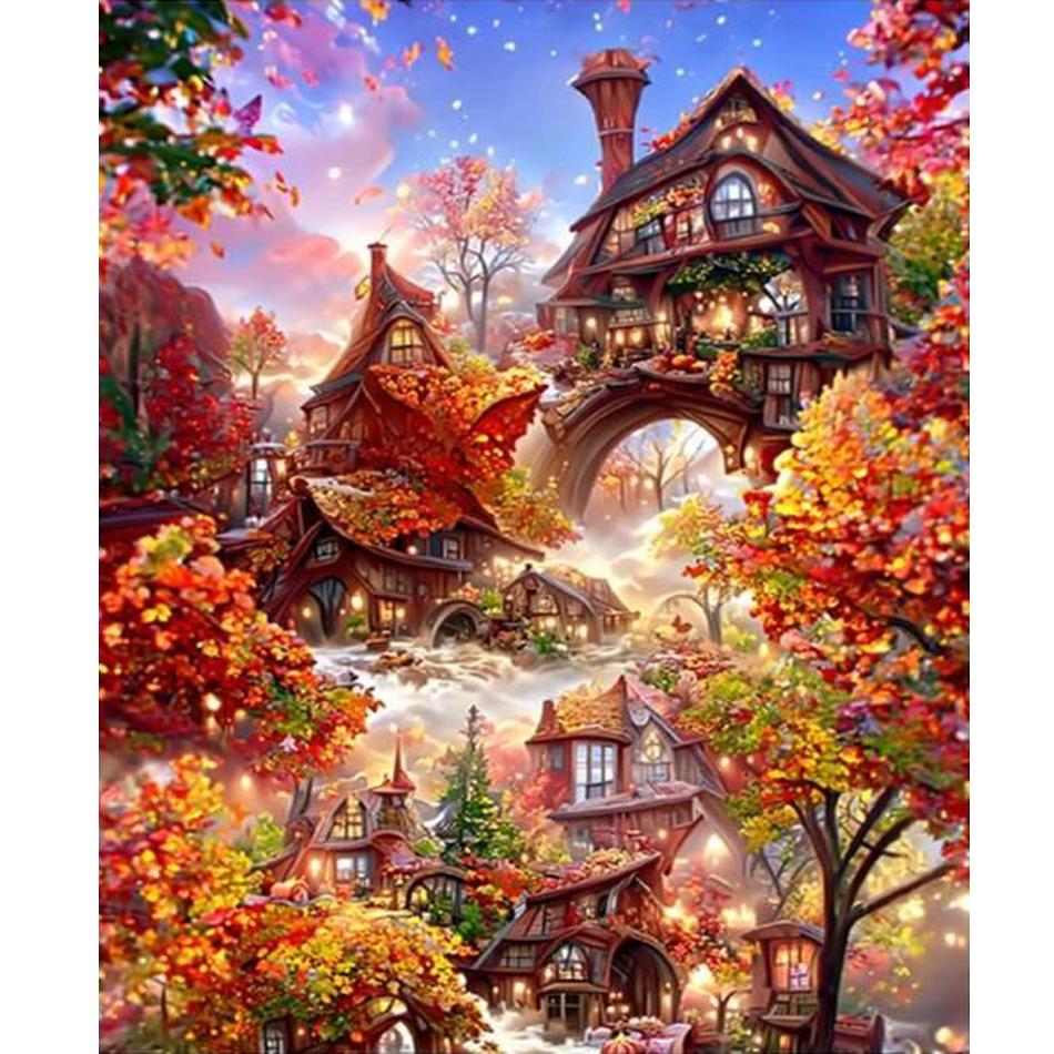 Frame Painting By Numbers Kits Abstract House Acrylic Paint On Canvas Landscape Picture By Numbers Painting For Home Decors Diy Gift 40x50
