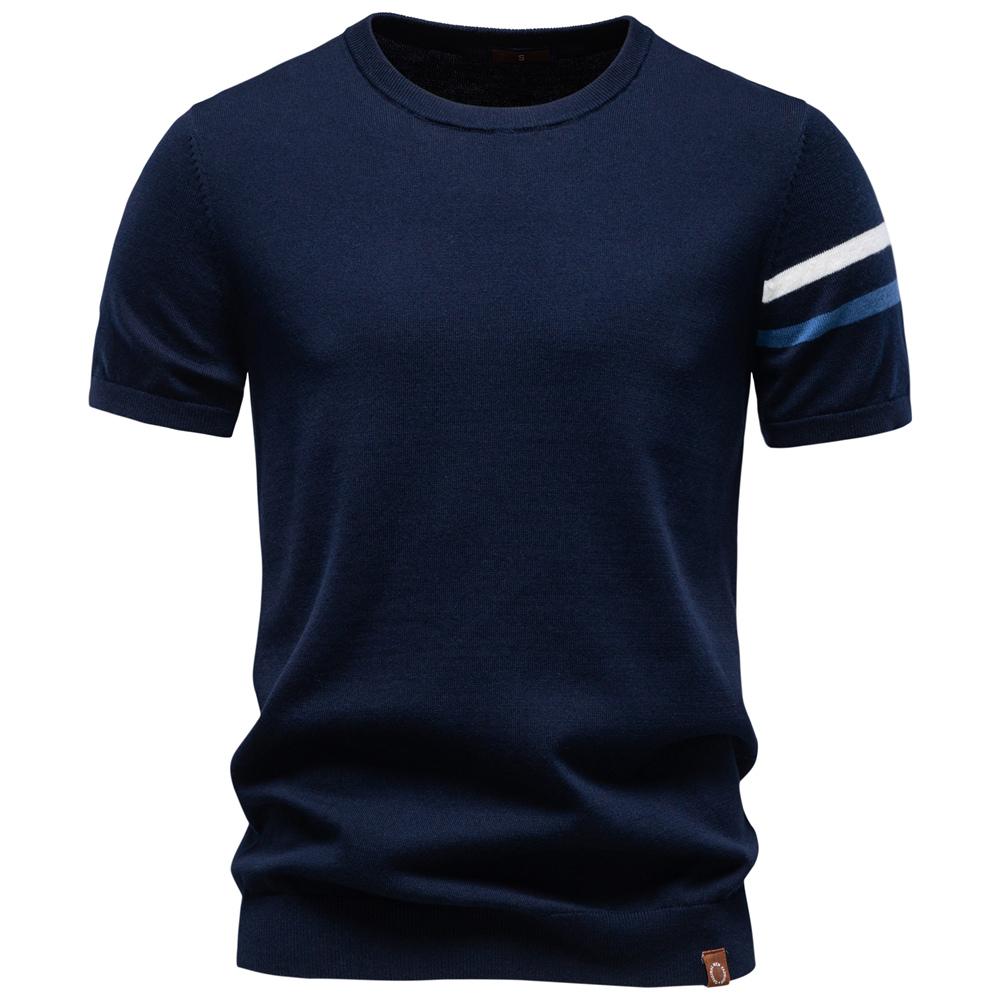 AIOPESON Мужская футболка 100% хлопок, полосатый рукав, круглый вырез, smart casual, стиль old money, базовая футболка, дышащий летний топ из трикотажа