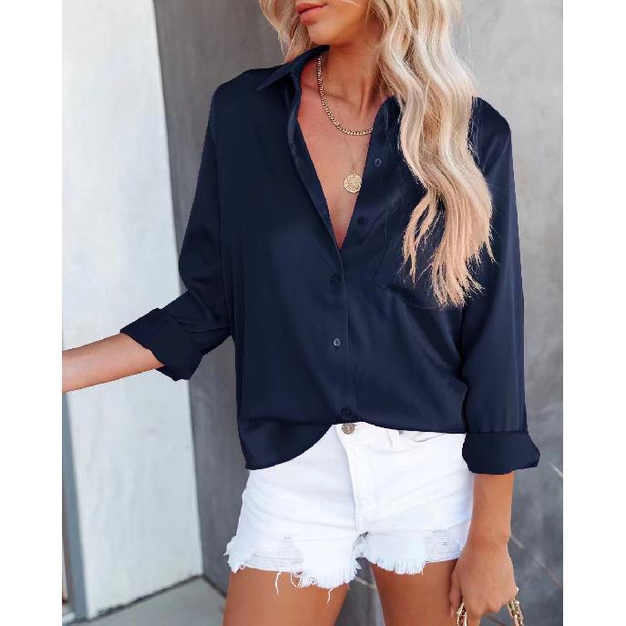 Весна и осень новый женский универсальный длинный рукав повседневный деловой дорожный элегантный комфорт сексуальный низ рубашка топ