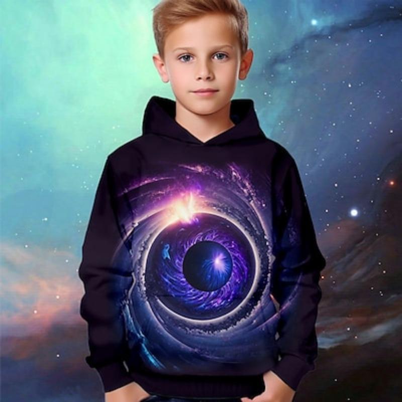 Толстовка с капюшоном Galaxy Space с длинным рукавом и принтом 3D для мальчиков, осенняя одежда, полиэстер, дети 4-12 лет, стандартный крой