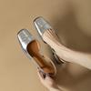 Baotou Sandals 2025 Summer New Square Head Single Shoes Women's Thick Heel Silver Retro Soft Leather Soft Leather Middle Heel Simple Back Empty