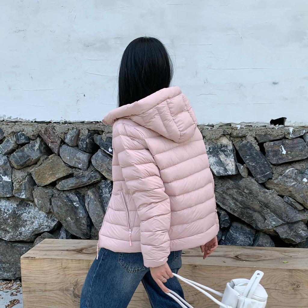 White duck down autumn and winter new models with the same material inside and outside temperament ribs light down jacket hooded casual down jacket
