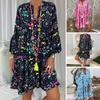 Extra Soft Breathable Long Sleeve V-Neck Big Hem Loose-fitting Casual Long Dress for