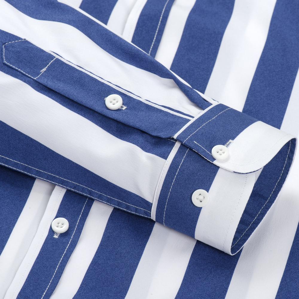 Стильная мужская рубашка в полоску с эластичным воротником на пуговицах - Удобный топ с длинным рукавом в деловом и повседневном стиле - Дизайн с цветовыми блоками, весна-лето