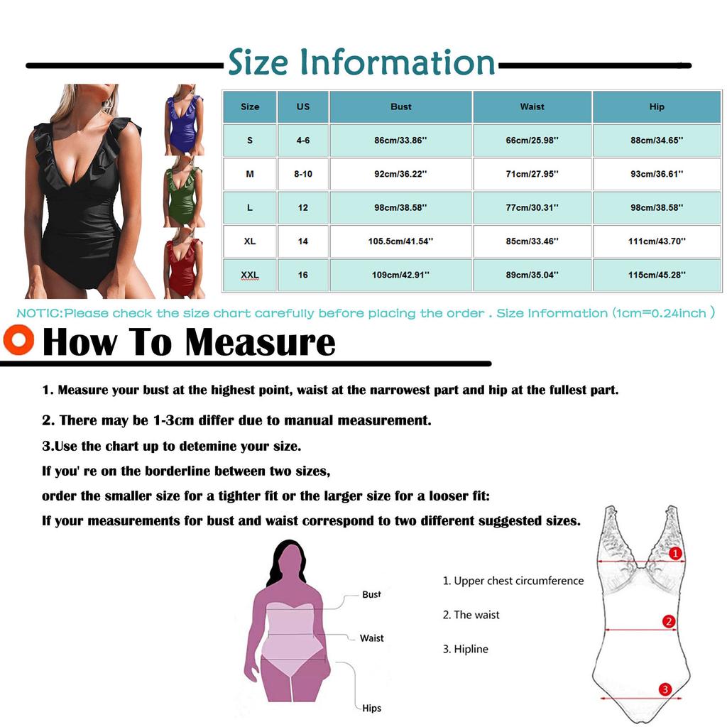 Women Swimwear V-neck Solid Color Ruffled One-Piece Swimsuit