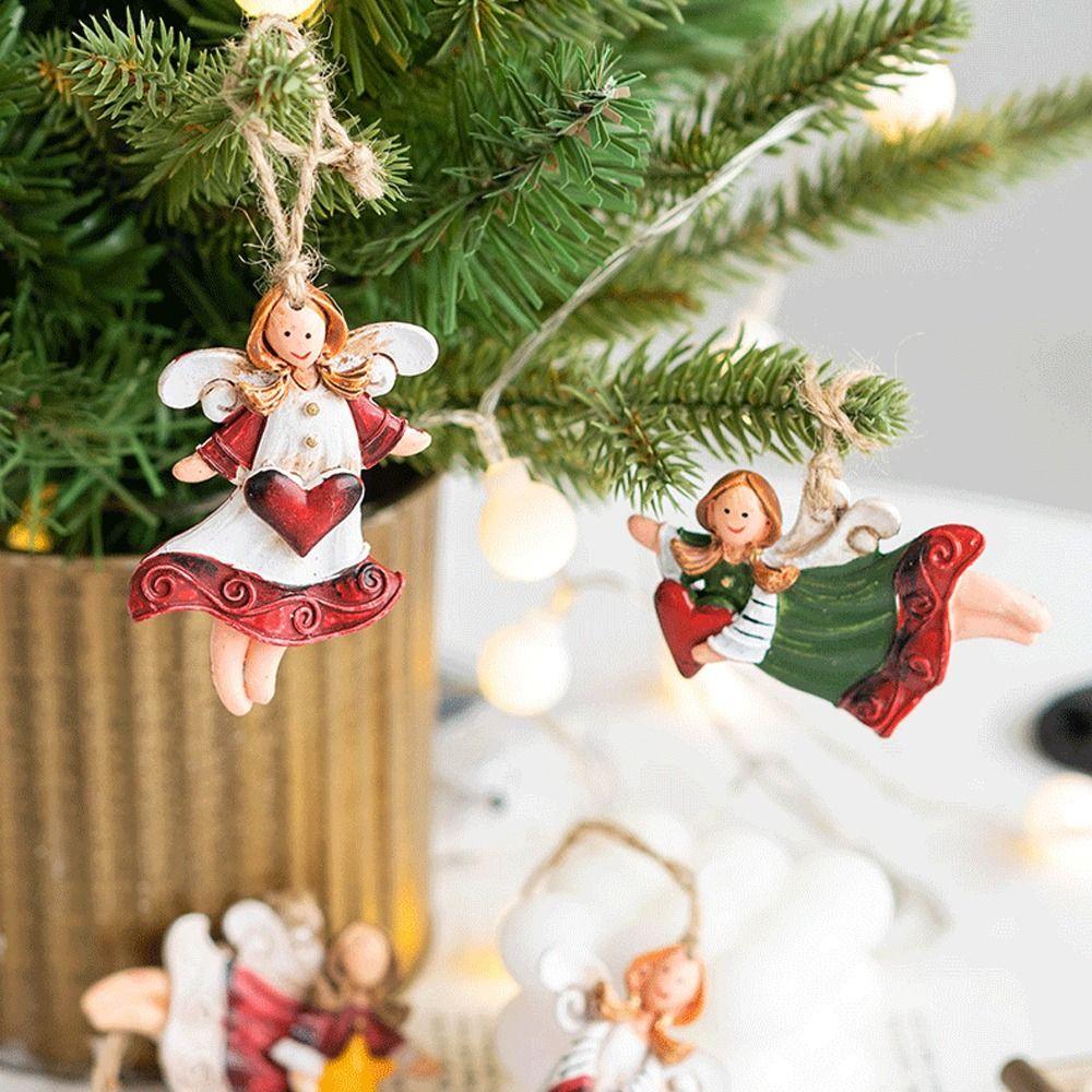 2pcs Home Decor Christmas Tree Charms Cartoon Angel Doll Santa Claus Drop Ornaments Happy New Year