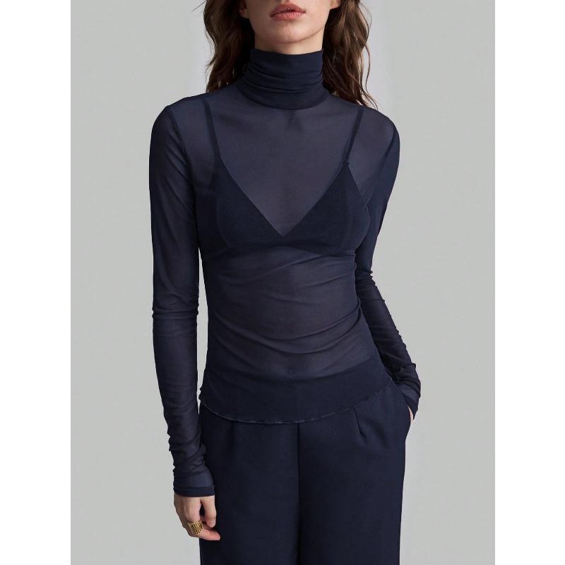 HNXC Women's Fashion High Neck Long Sleeve Autumn Winter Casual Blouses & Shirts Classic Exquisite Classic Exquisite