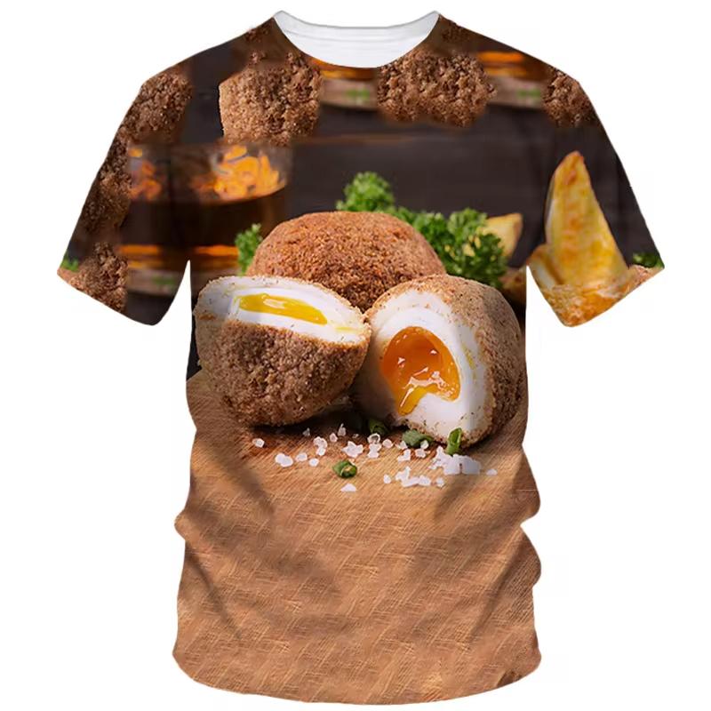 Funny Egg Pattern T-shirts 3D Printing Food Short Sleeve Round Neck Cool Design Men's T-shirts