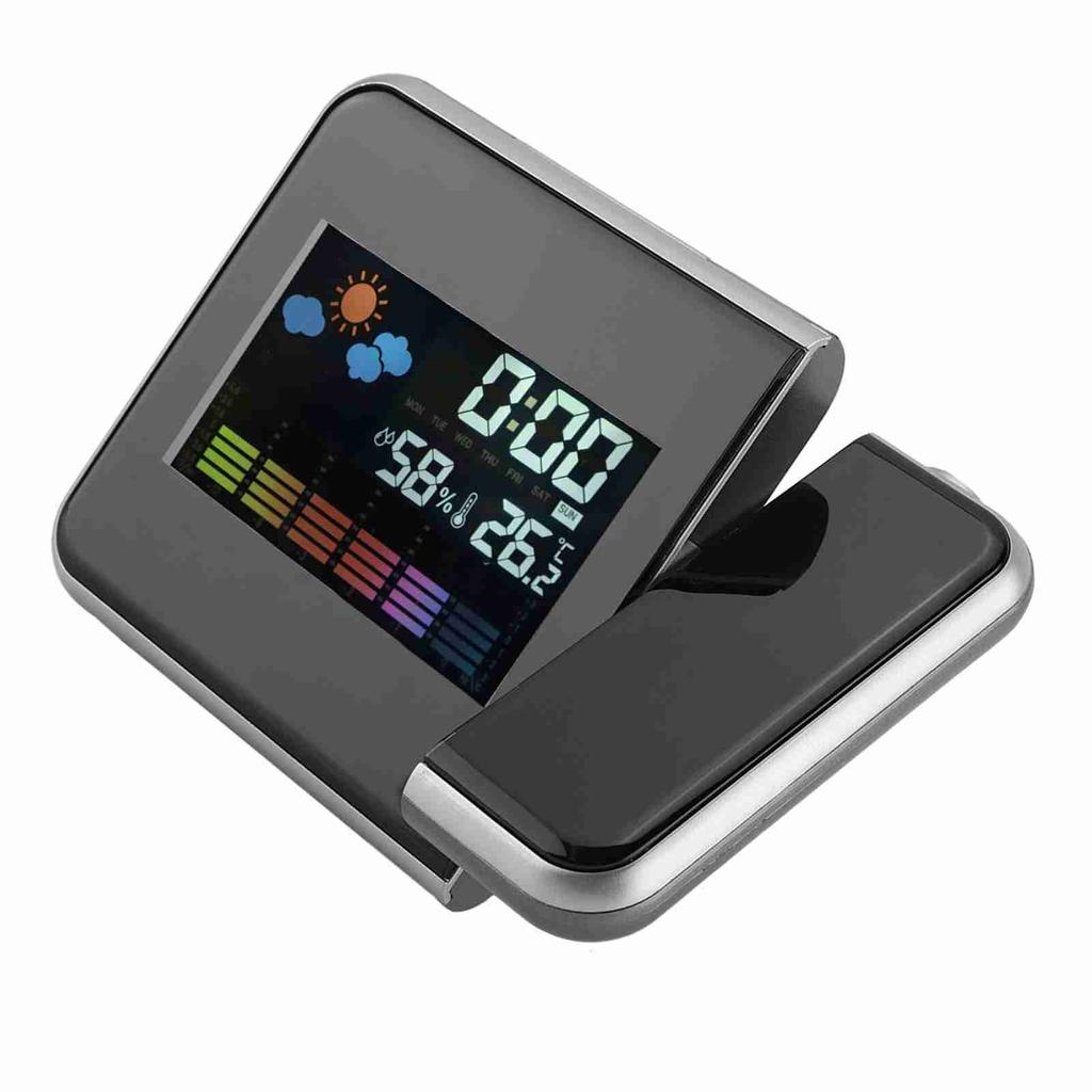 Цифровой светодиодный прогноз погоды проектор календарь влажность дисплей будильник(черный)