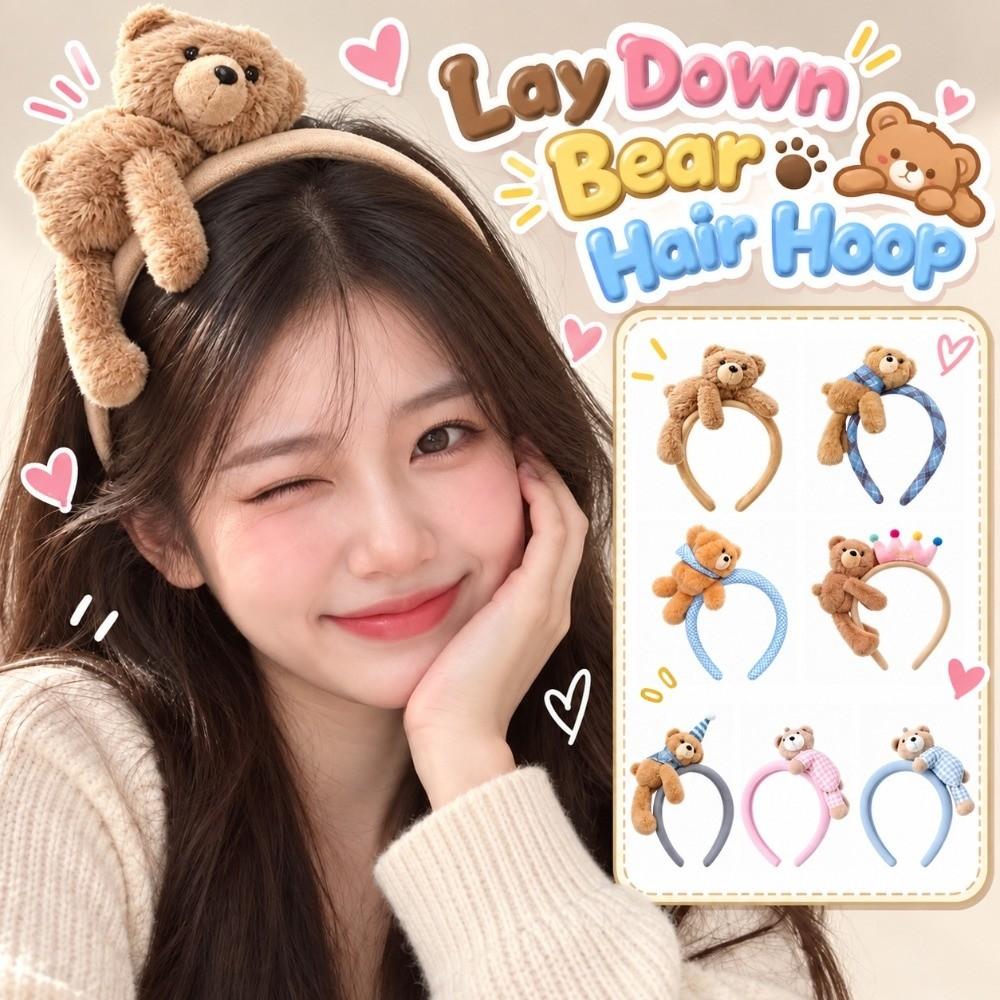 Soft Cute Hair Hoops Fluffy Cartoon Bear Headwear Lay Down Bear Hairbands Spa Bathing