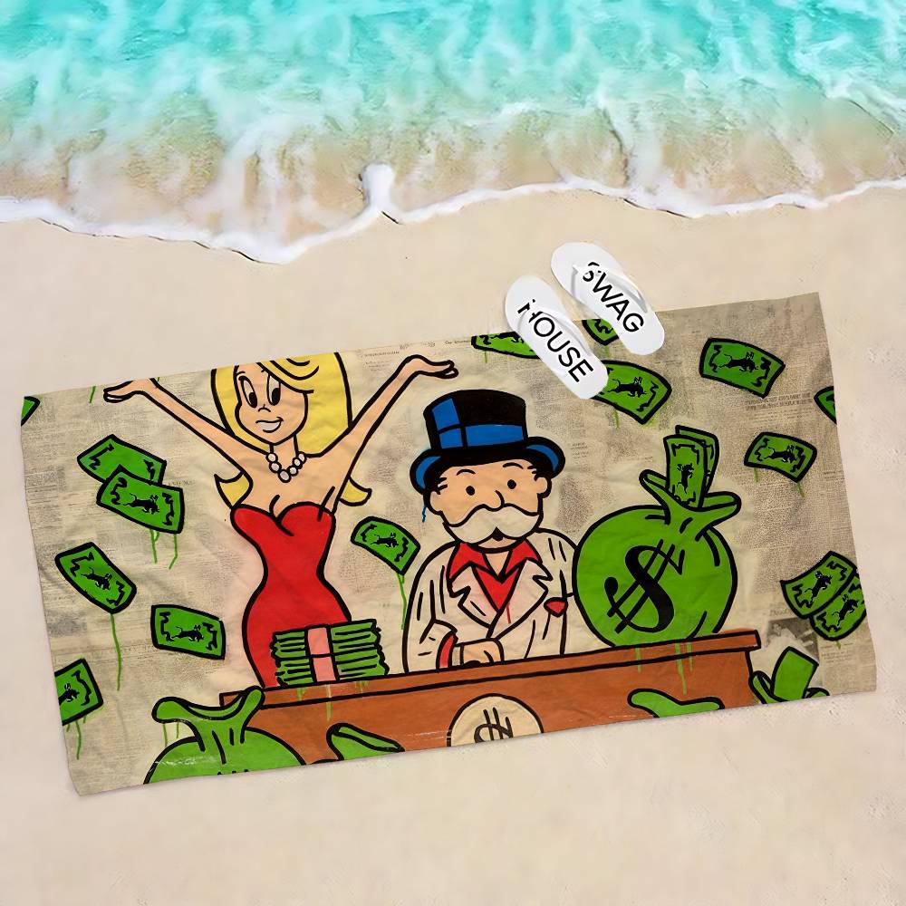Dollar Alec Monopoly cartoon Anime Beach Swimming Towel Soft Absorbent Washcloth Children's Gifts for Kids Travel Camping Gym