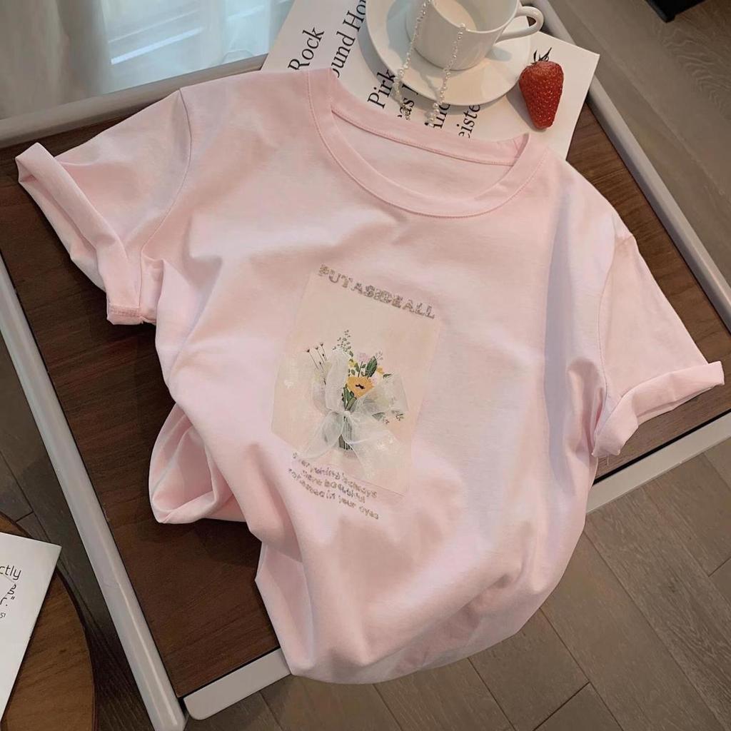 Белая простая хлопковая футболка с коротким рукавом женская летняя новая корейская свободная трехмерная с буквой топ модный