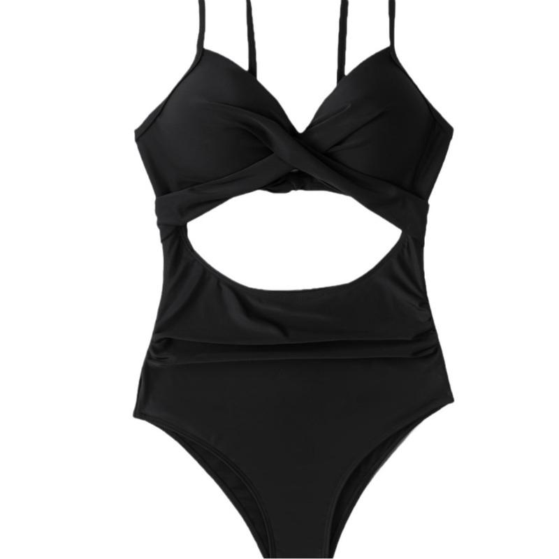 Новый сексуальный однотонный купальник с перекрещенными присборенными полыми бретелями на шнуровке