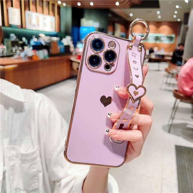 Мягкий чехол с ремешком в форме сердца для Iphone 14 13 12 11 Pro Max X Xs Xr Max 7 8 Plus, чехлы с ремешком на руку