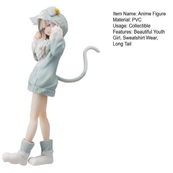Стоячая Поза Яркое Выражение Длинный Хвост Аниме Фигурка Японские Животные Уши Толстовка Девушка Аниме Кукла Статуэтка Домашний Декор