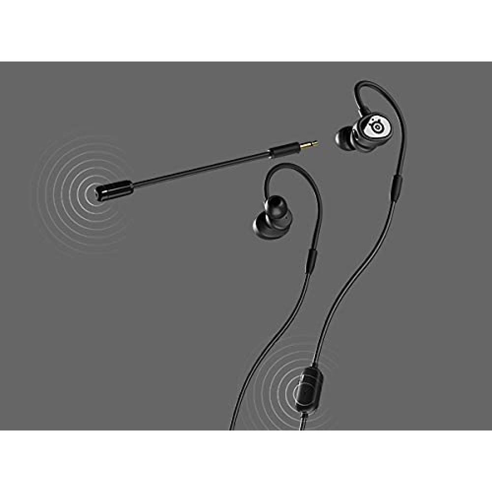SteelSeries Gaming Earphones with Detachable Microphone, Tusq Noise Canceling, Compatible with PCPSSwitchSmartphones, Ear Hanging, Black, Can Be Chang